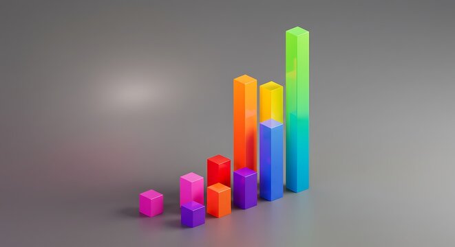 Colorful Bar Graph Rising on Gray Background Business Data
