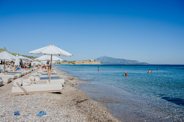 Beach chairs and umbrellas on the beach