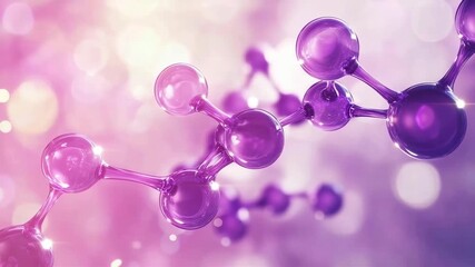 Peptides structure, purple molecules, exosome visualization, cosmetic science, molecular research, biotechnology background, nanotechnology concept, skincare innovation, chemical bonds, scientific