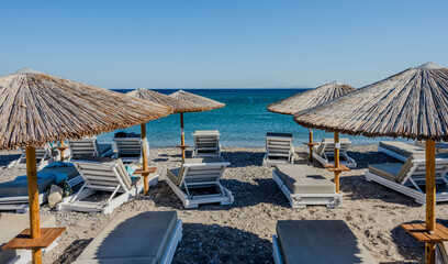 Beach chairs and umbrellas on the beach