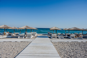 Beach chairs and umbrellas on the beach