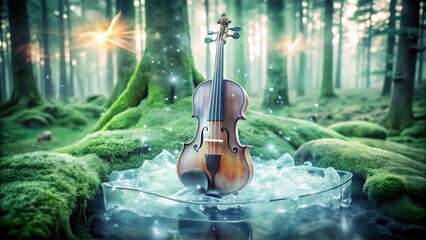 Violin Resting on Ice in Enchanted Forest musical instrument