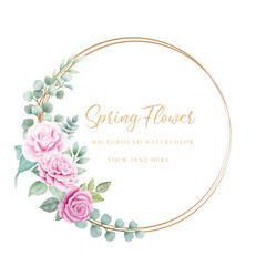 Watercolor flowers rose wreath illustration