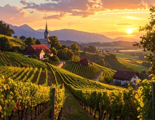 Vineyards at Sunset in a Picturesque Valley