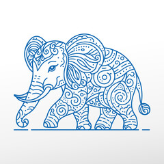 Elephant in indian style floral pattern for coloring book page. Color the animal children game.
