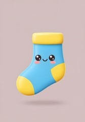 Fototapeta premium Cute Kawaii Blue and Yellow Sock with Happy Face