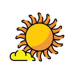 A cartoon sun with rays and a yellow cloud