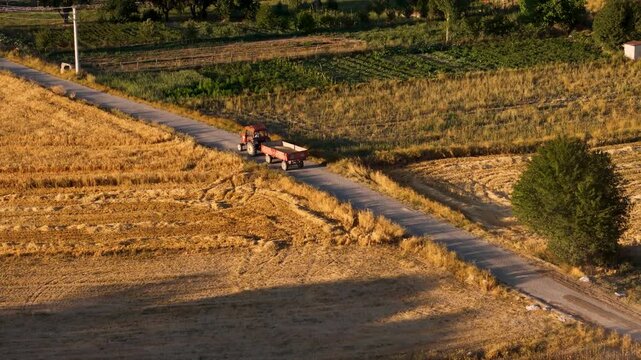 Aerial videos of harvesting machines in the fields around Lake Emre in the Anatolian Phrygian Valley