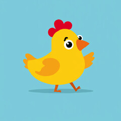 Cute Cartoon Chicken Waving on White Background


