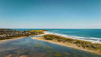 Northern Beaches, Dee Why Lagoon, NSW, Sydney Suburbs, Australia. Ocean view from above.