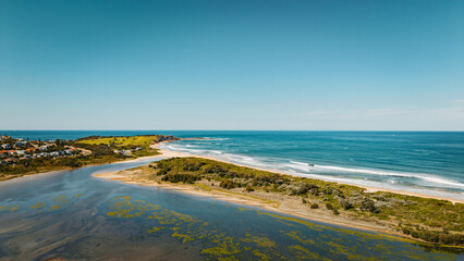 Northern Beaches, Dee Why Lagoon, NSW, Sydney Suburbs, Australia. Ocean view from above.