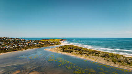 Northern Beaches, Dee Why Lagoon, NSW, Sydney Suburbs, Australia. Ocean view from above.
