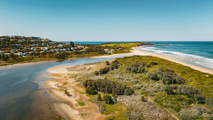 Northern Beaches, Dee Why Lagoon, NSW, Sydney Suburbs, Australia. Ocean view from above.