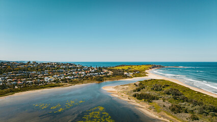 Northern Beaches, Dee Why Lagoon, NSW, Sydney Suburbs, Australia. Ocean view from above.