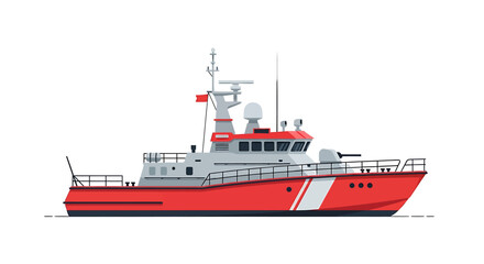 Detailed Vector Illustration of a Coast Guard Patrol Boat on White Background
