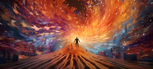 Miniature Figures and a Phoenix in Ethereal Light, Tiny figures from life phoenix, ai generative