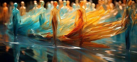 Miniature Figures and a Phoenix in Ethereal Light, Tiny figures from life phoenix, ai generative