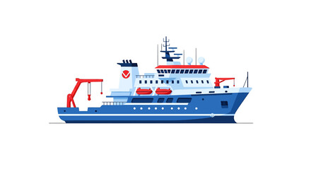 Research Vessel Vector Illustration, Science and Exploration Ship Isolated on White Background