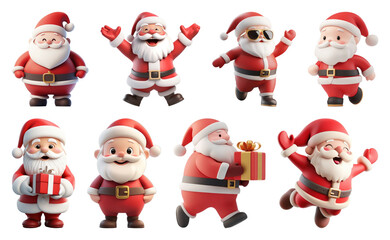 PNG Cheerful cartoon Santa characters, element set on transparent background