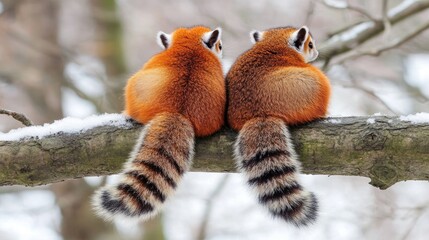 Fototapeta premium view of squirrels in a tree decorated with sunlight