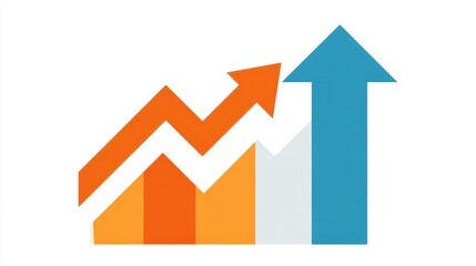 An upward arrow chart clipart, success element, bold flat design, isolated on white background.