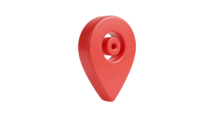 Red Location Pin Icon on Transparent Background with 3D Effect