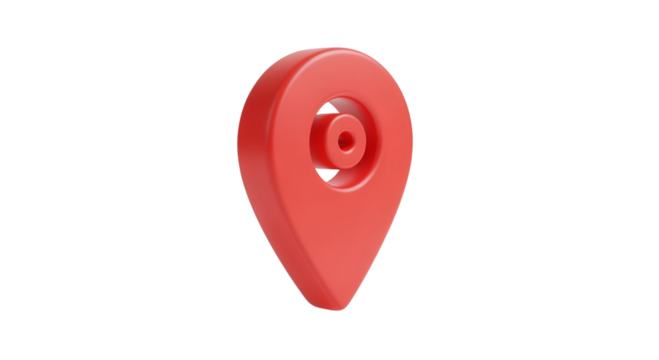 Red Location Pin Icon on Transparent Background with 3D Effect