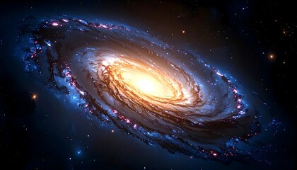 Captivating depiction of a spiral celestial body, showcasing vibrant colors and intricate cosmic formations. Dark backdrop