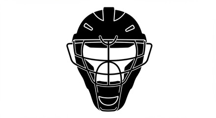 Minimalist Black Silhouette of a Hockey Goalie Mask on White Background