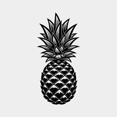 Obraz premium Monochrome pineapple illustration with detailed leaves and textured skin.