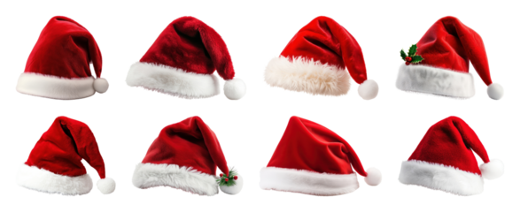 PNG Festive red Santa hats collection, element set on transparent background