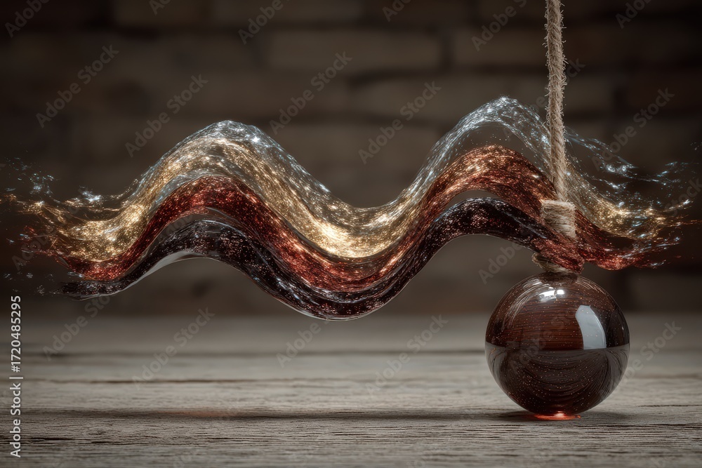 Poster Captivating glass orb suspended with shimmering waves of radiant color creating a whimsical visual narrative that intertwines artistic expression and innovative design concepts enhancing