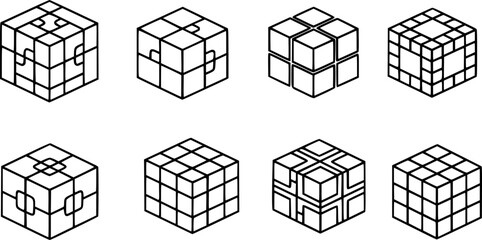 Simple set of buzzle cubes icons in trendy line style.