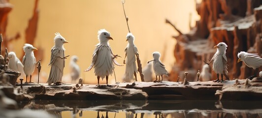 Ethereal White Garuda Miniatures: A Surreal Close-Up Tiny figures from life white garuda, ai generative