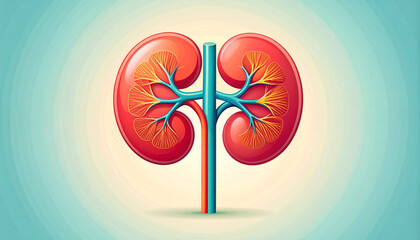 Illustration of the human kidney, a vital organ of the urinary system, depicted with its intricate vascular network