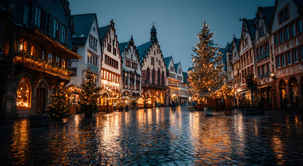 Traditional christmas market in the historic center of Frankfurt, Germany