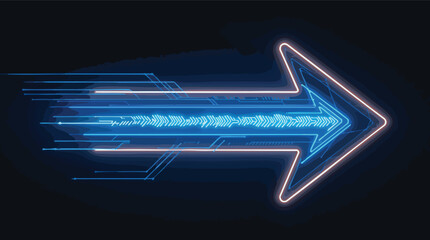 Neon Blue Arrow with Speed Lines and Circuitry on Dark Background digital technology.