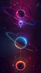 Celestial Harmony: A visionary illustration of celestial bodies, orbiting in an awe-inspiring display of colors and cosmos. 