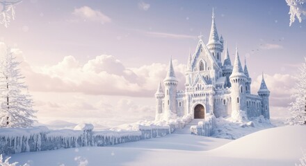 Obraz premium Enchanting Snow-Covered Castle in a Winter Wonderland