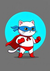 Cute Superhero Cat with Red Cape and Blue Mask, Ready for Action