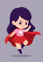 Cute Superhero Girl Flying with Red Cape and Heart Symbol