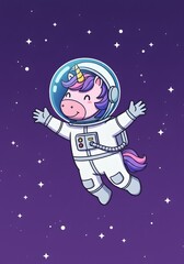 Cute Unicorn Astronaut Floating in Space with Stars