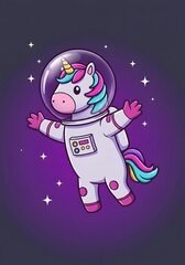 Cute Unicorn Astronaut Floating in Space with Stars