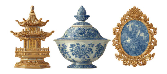 Elegant Chinese Decorative Objects in Classic Style with Ornate Details