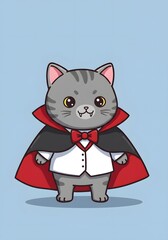 Cute Vampire Cat Illustration - Kawaii Halloween Character
