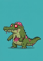 Fototapeta premium Cute Zombie Alligator Character Illustration with Exposed Brain and Guts