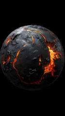 Erupting Planet: A mesmerizing image of a dark planet consumed by fiery orange lava flows, illustrating the raw power of nature's destructive forces on a cosmic scale.
