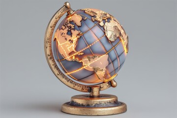 Illuminated globe design showcasing vibrant continents with intricate details enhancing geographical features captured with clarity