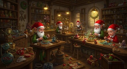 Christmas Elves Workshop Magical Toy Making Scene