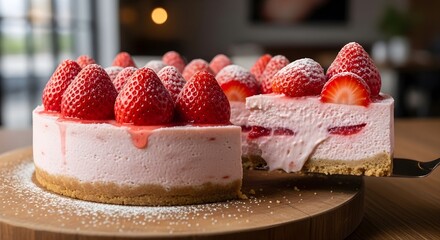 Strawberry Cheesecake Slice Cafe Dessert.